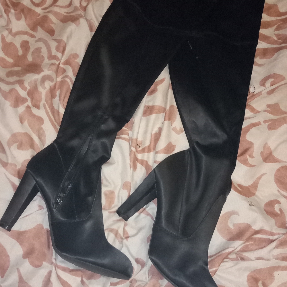 Black knee high booties